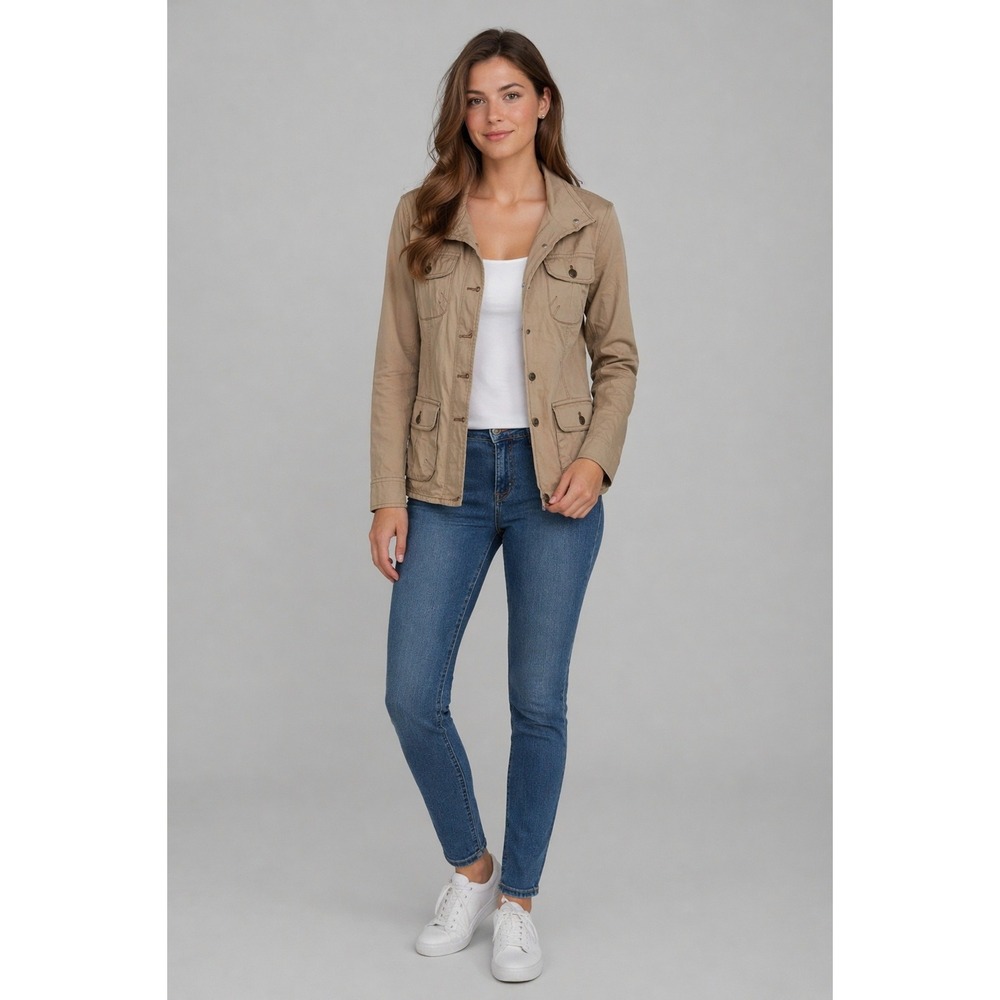 Jones New York Sport Tan Jacket Size M Cotton Stretch Utility Style - Picture 1 of 11
